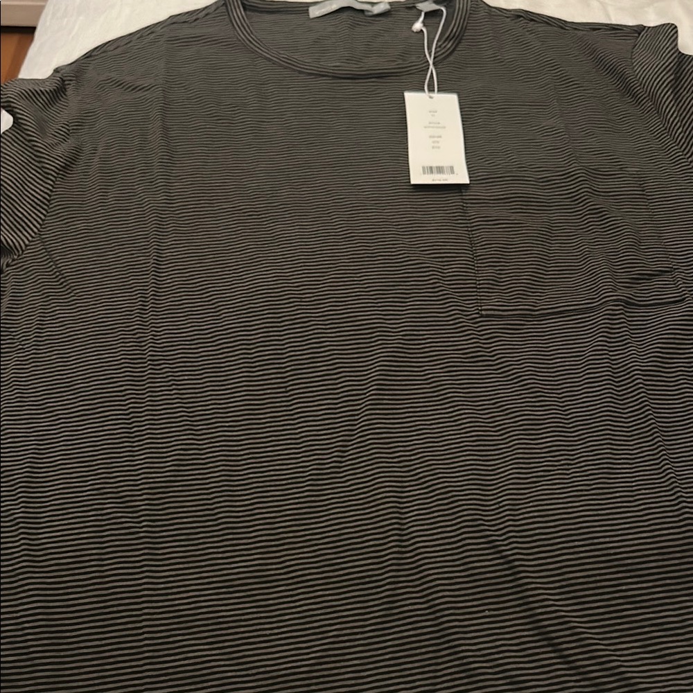 Vince Men’s NWT  black/camp green striped XL S/S shirt-price is firm